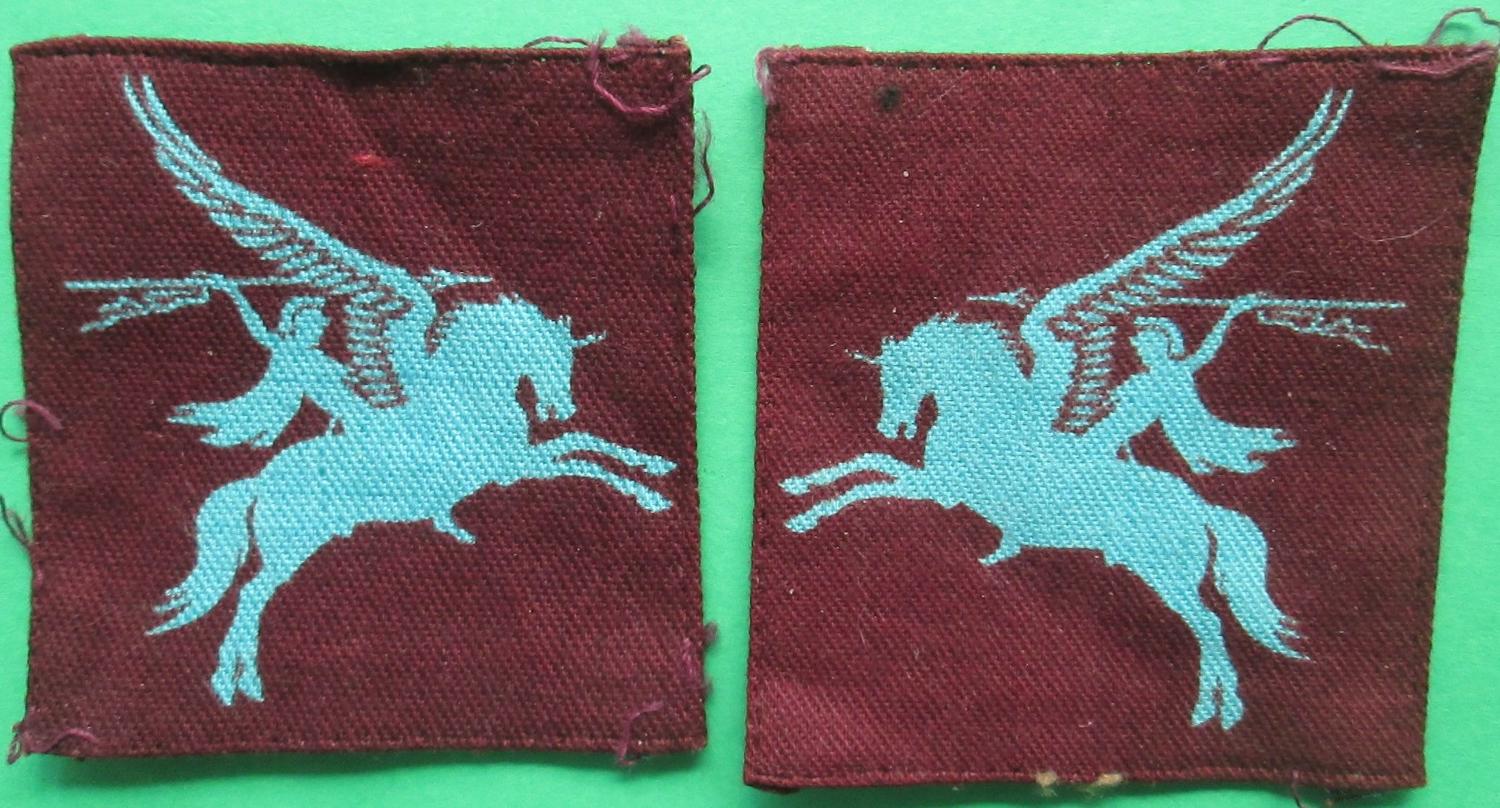 A GOOD PRINTED PAIR OF WWII PERIOD PEGASUS PATCHES