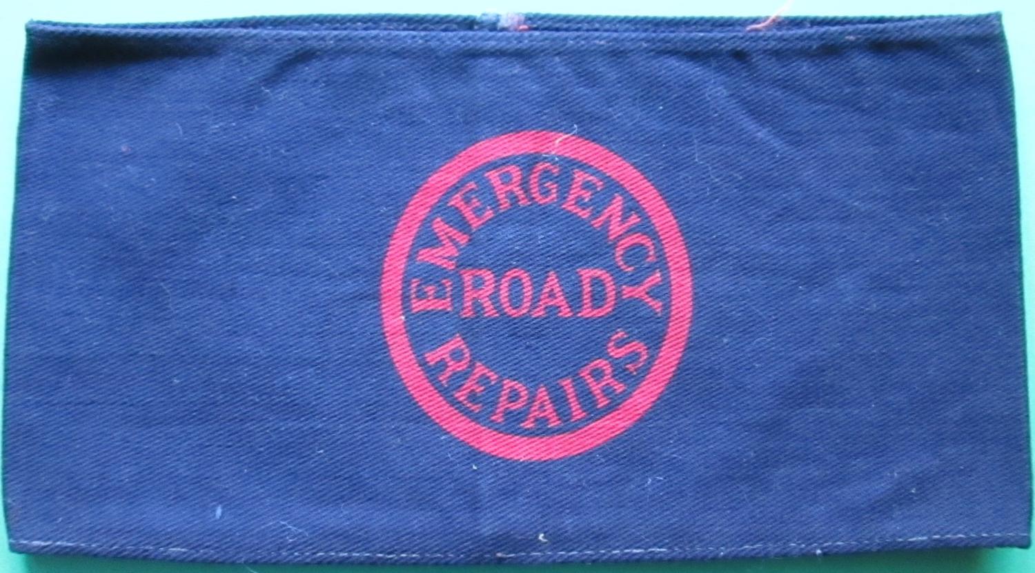 A PRINTED WWII EMERGENCY ROAD REPAIRS ARM BAND