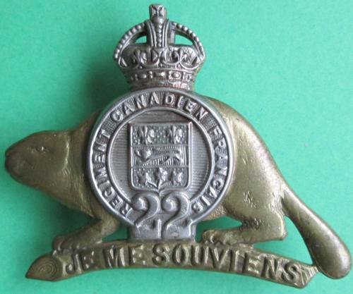 A CAP BADGE FOR THE FRENCH CANADIAN 22ND