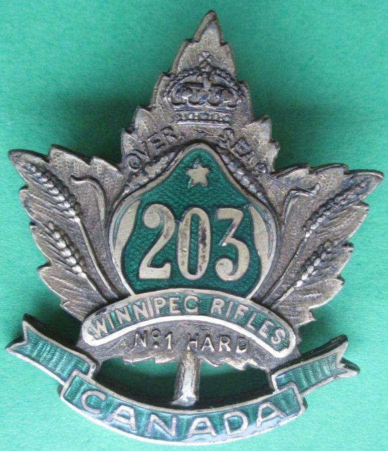 A CANADIAN PIN BADGE FOR THE WINNIPEG RIFLES 203
