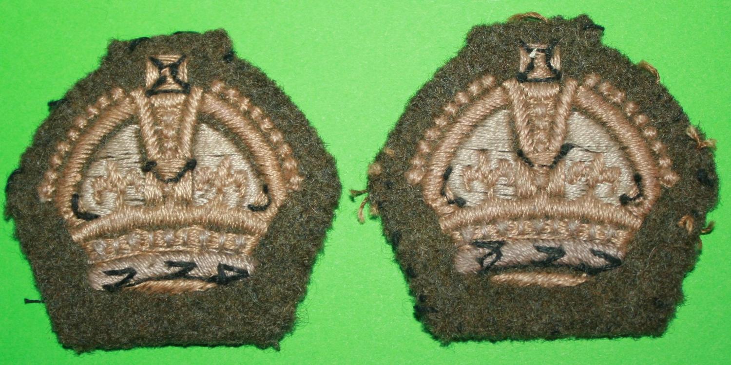 A PAIR OF SGT MAJORS KINGS CROWNS WWII PERIOD