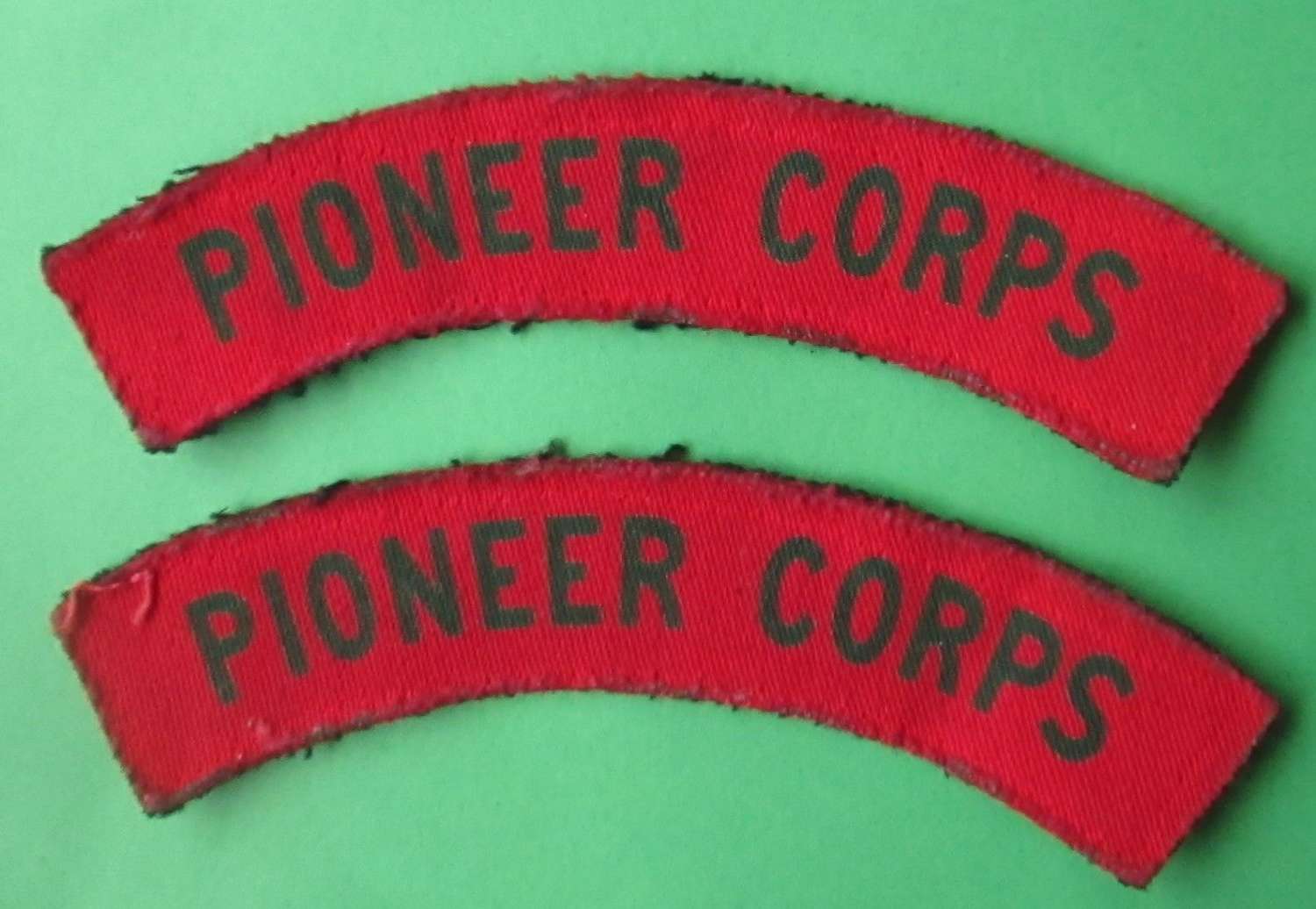 A PAIR OF PIONEER CORPS SHOULDER TITLES