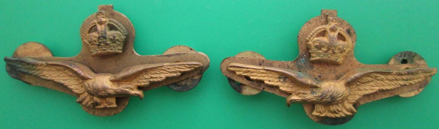 A FACING PAIR OF WWI PERIOD ROYAL FLYING CORPS OFFICERS BADGES