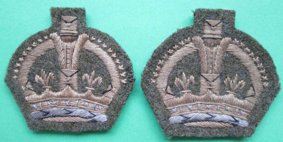 A GOOD PAIR OF THE WWII KINGS CROWN SGT MAJORS ARM CROWNS