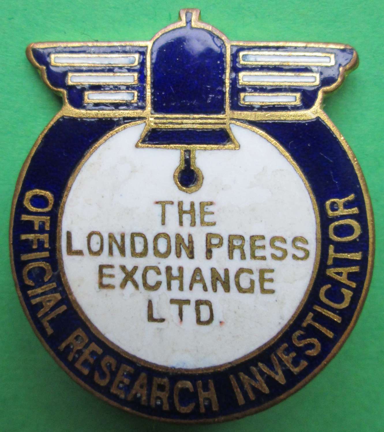 An early London Press Official Exchange investigator's Lapel badge